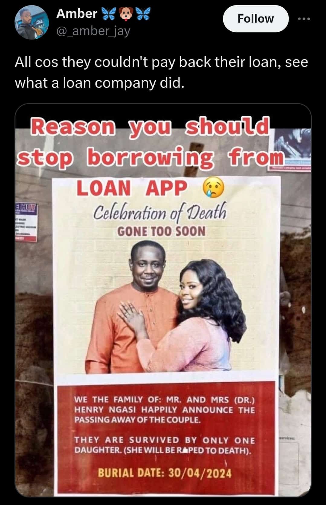 Loan app reportedly lie about couple’s d3ath over failure to repay loan