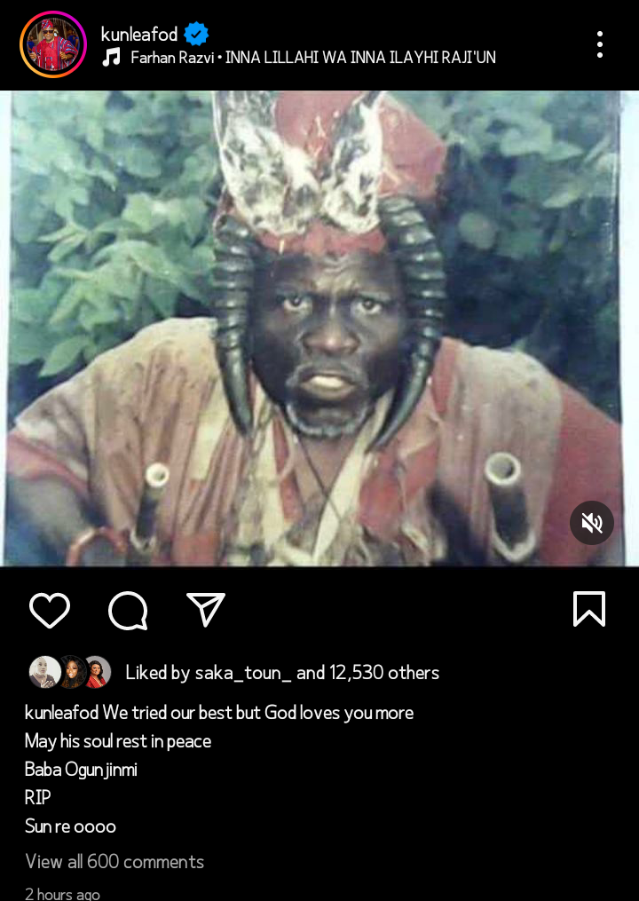 Nollywood actor, Ganiu Opeyemi aka Ogunjinmi Ajaga is D3ad