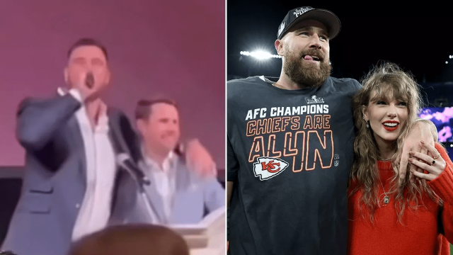 Taylor Swift reacts 'not again' to Travis Kelce's on-stage singingv