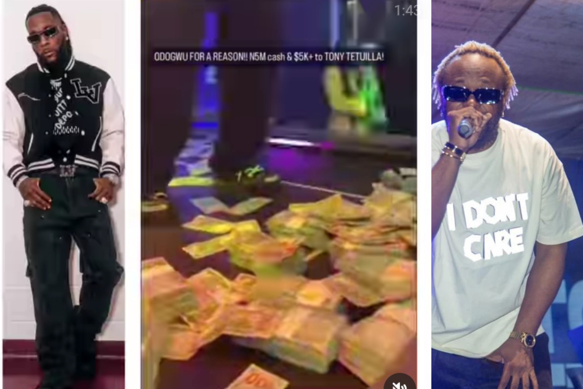 Tony Tetuila receives pile of cash after hailing Burna Boy at nightbar