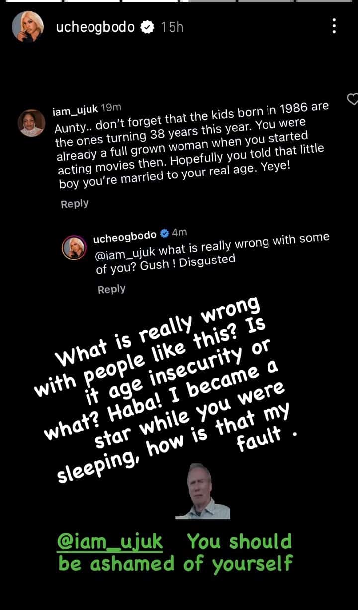 Uche Ogbodo drags troll doubting she's 38 2 I became a star when you were sleeping Uche Ogbodo tells troll as they argue over her age Kemi Filani blog min 1