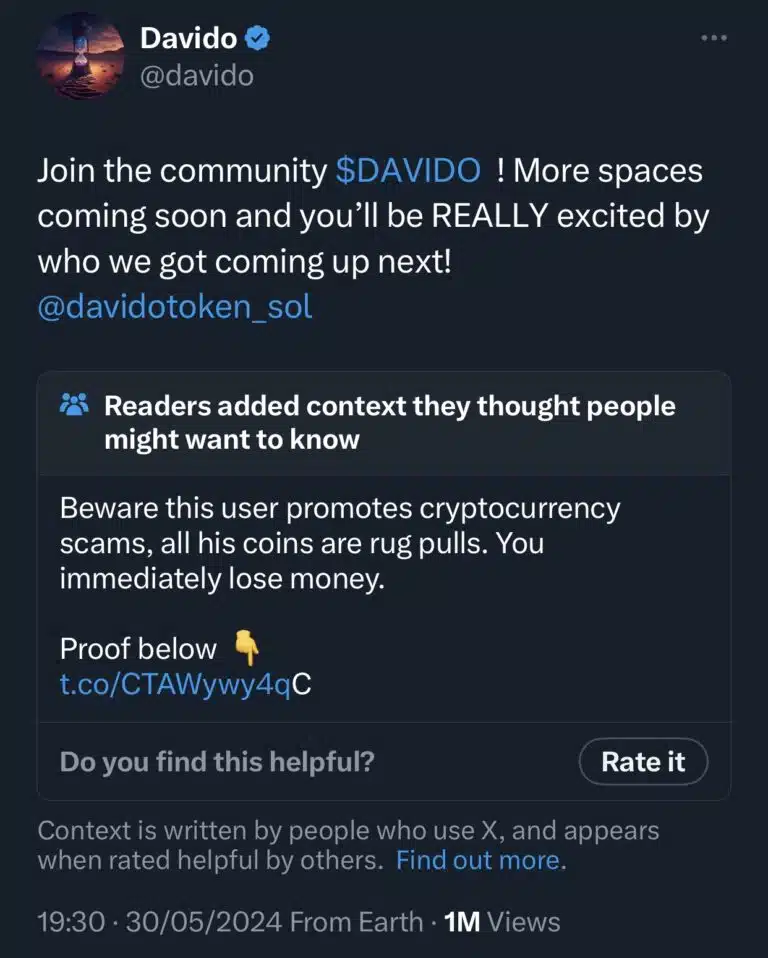 Twitter Community note slaps fraud allegation on Davido's post 