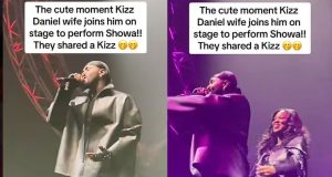 Kizz Daniel & wife kiss on stage Kizz Daniel’s wife joins him on stage, shares kiss as he performs