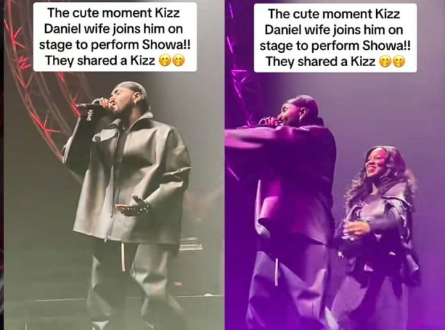 Kizz Daniel’s wife joins him on stage, shares kiss as he performs
