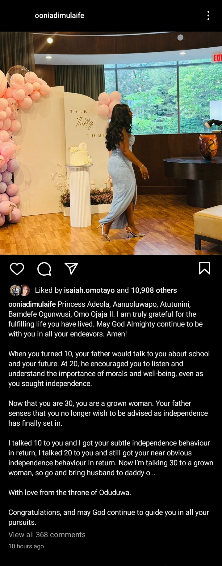 Ooni of Ife urges daughter to bring her husband home on 30th birthday 