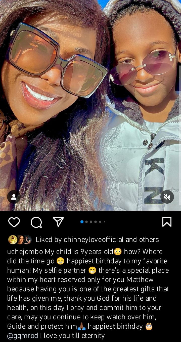 Uche Jombo celebrates son as he clocks 9 year old 