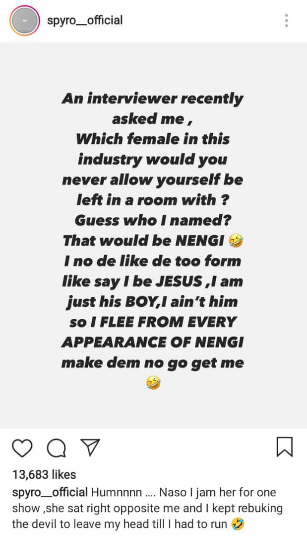 Spyro expresses his crush for reality TV star, Nengi 