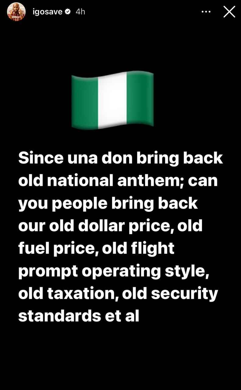 I Go Save tells FG to revert old economic situation as they reverted to old National Anthem