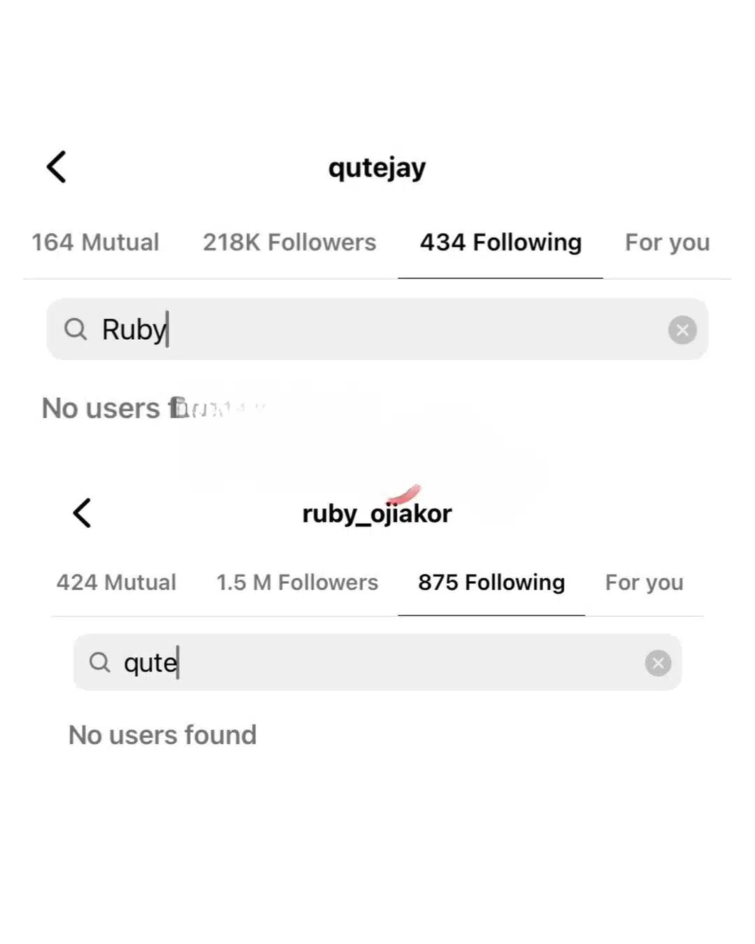 Actress Ruby Ojiakor and late Junior Pope’s wife UNFOLLOW each other on IG