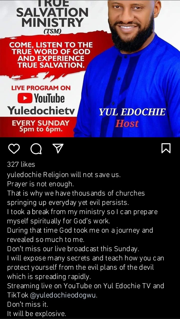 Yul Edochie shares why he took a break from his Gospel ministry 