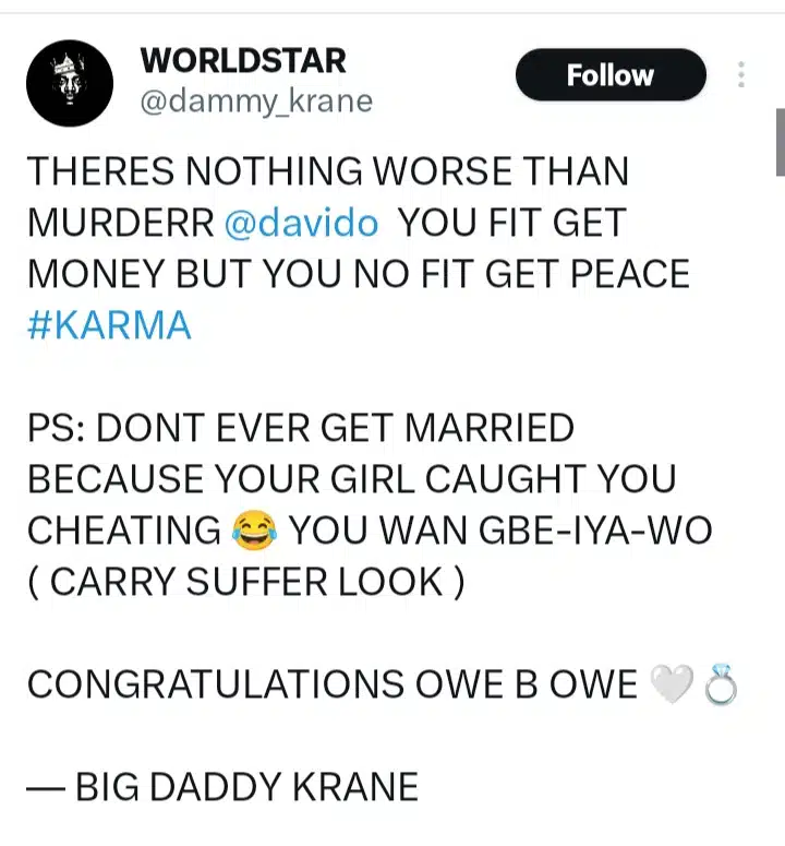 Dammy Krane drags Davido ahead of his wedding celebration