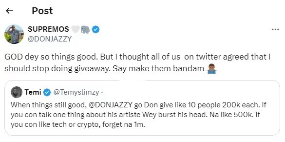 Why i stopped doing giveaway – Don Jazzy