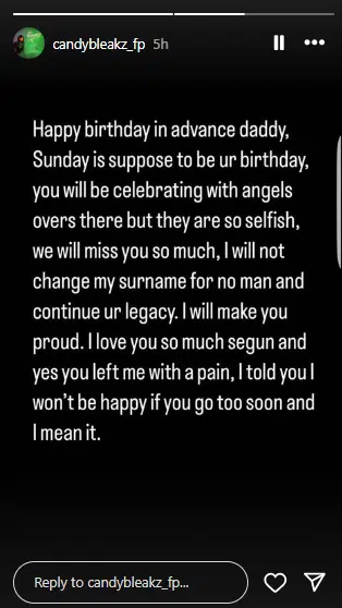 Singer, Candy Bleakz grieves as she loses dad