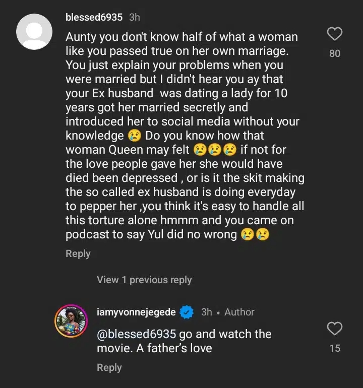 Yvonne Jegede reacts as Nigerians storm her page to drag her for supporting Yul Edochie’s marriage to Judy