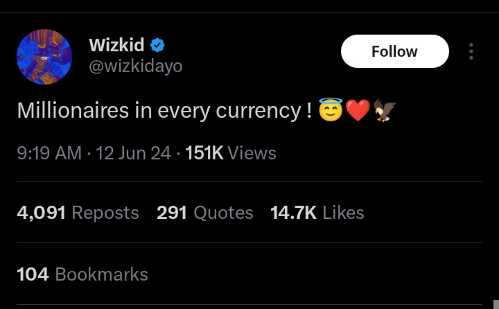 I have millions in every currency - Wizkid 