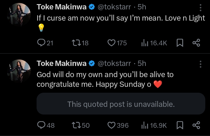 Toke Makinwa reacts to troll who queried her unmarried state at 39