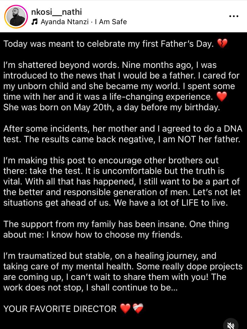 South African Film Director shares Heartbreaking DNA Test result