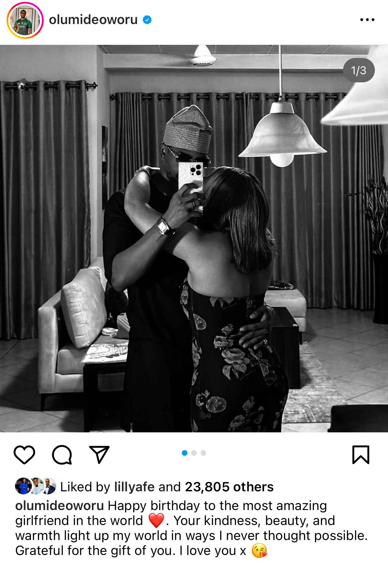 Actor Olumide Oworu celebrates his girlfriend as she turns new age