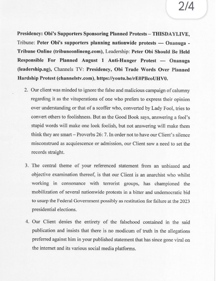 Peter Obi writes Bayo Onanuga, demands apology