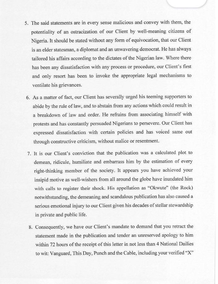Peter Obi writes Bayo Onanuga, demands apology