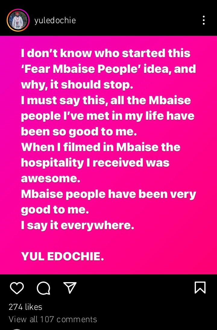 Yul Edochie defends Mbaise people over misconception by many 