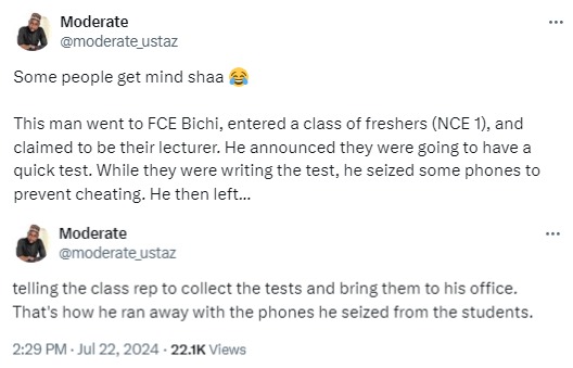 FAKE lecturer caught stealing phone