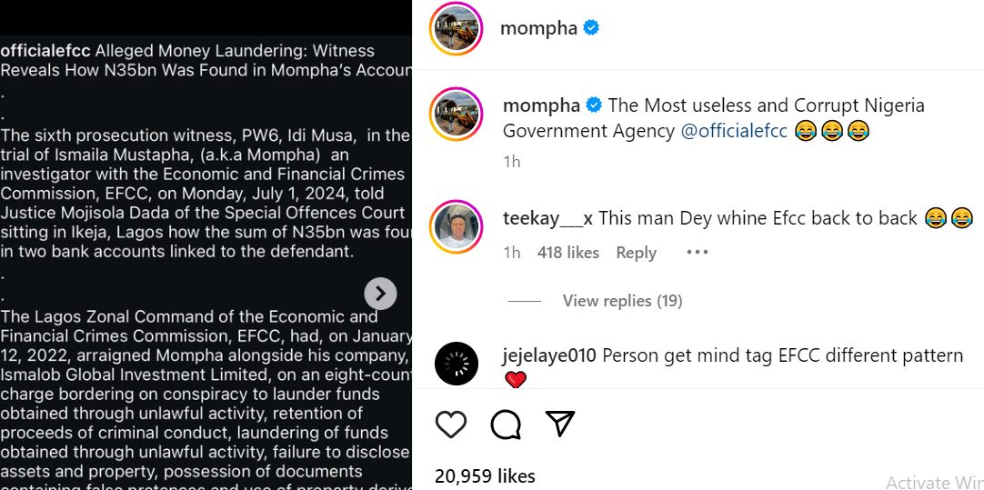 Mompha calls EFCC most useless and corrupt agency