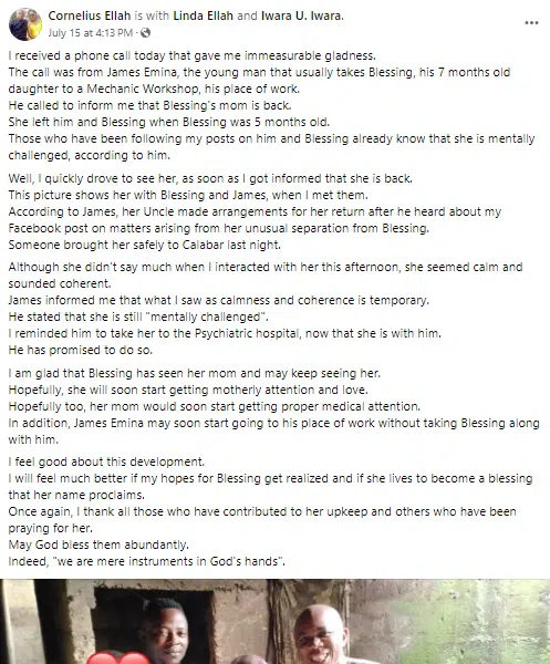 Mechanic’s wife returns home after abandoning baby 