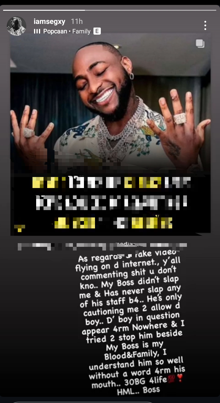 Davido's bouncer Segxy, finally reacts to the viral Davido's slap 