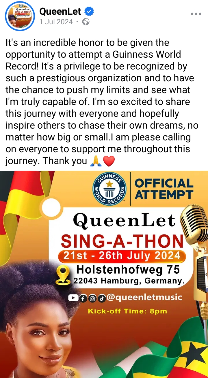 Ghanaian singer embarks on a SINGATHON to break world record