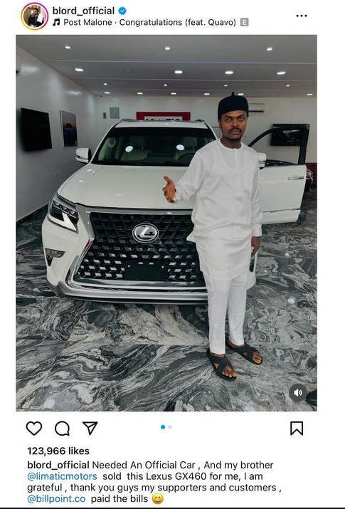 Businessman BLord, newly acquires N100Million Lexus GX 460