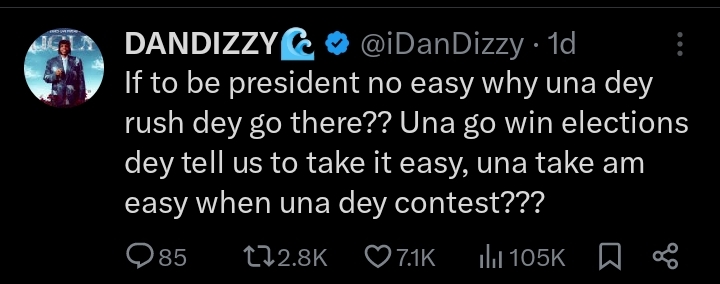 Dandizzy questions President Tinubu's call for patience with his administration