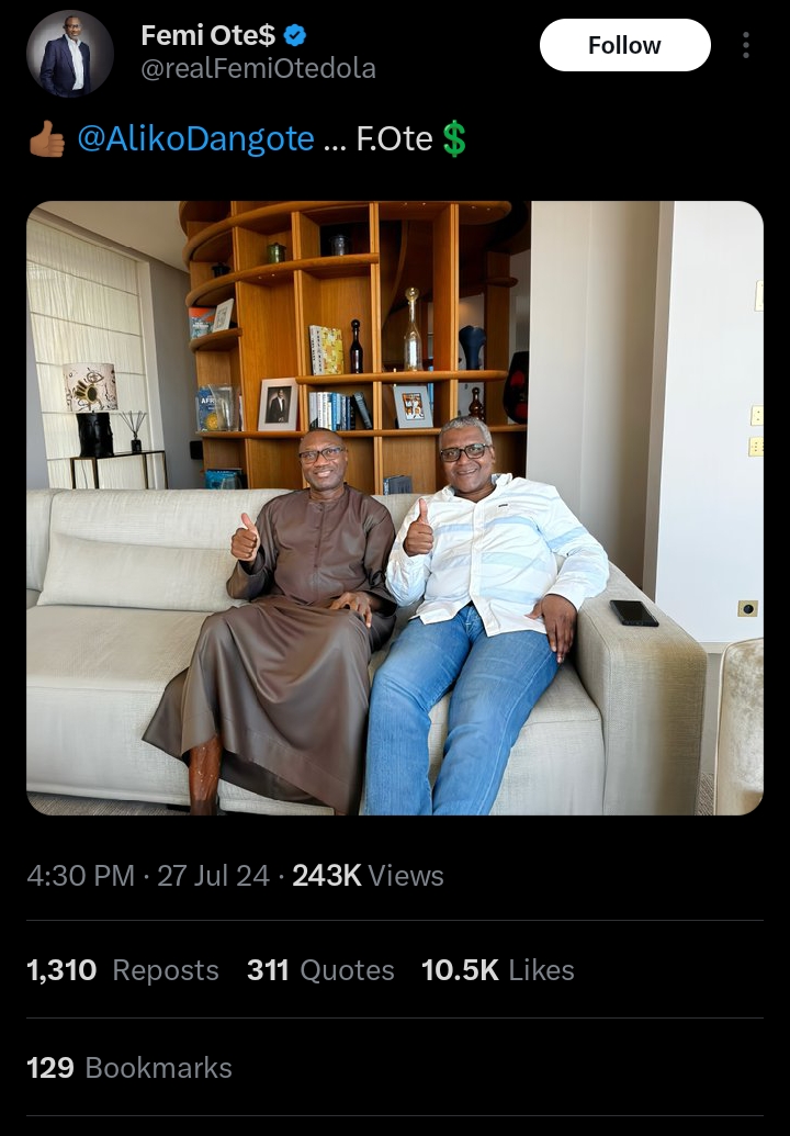 Otedola and Dangote link up after voicing concerns over Nigeria's economy