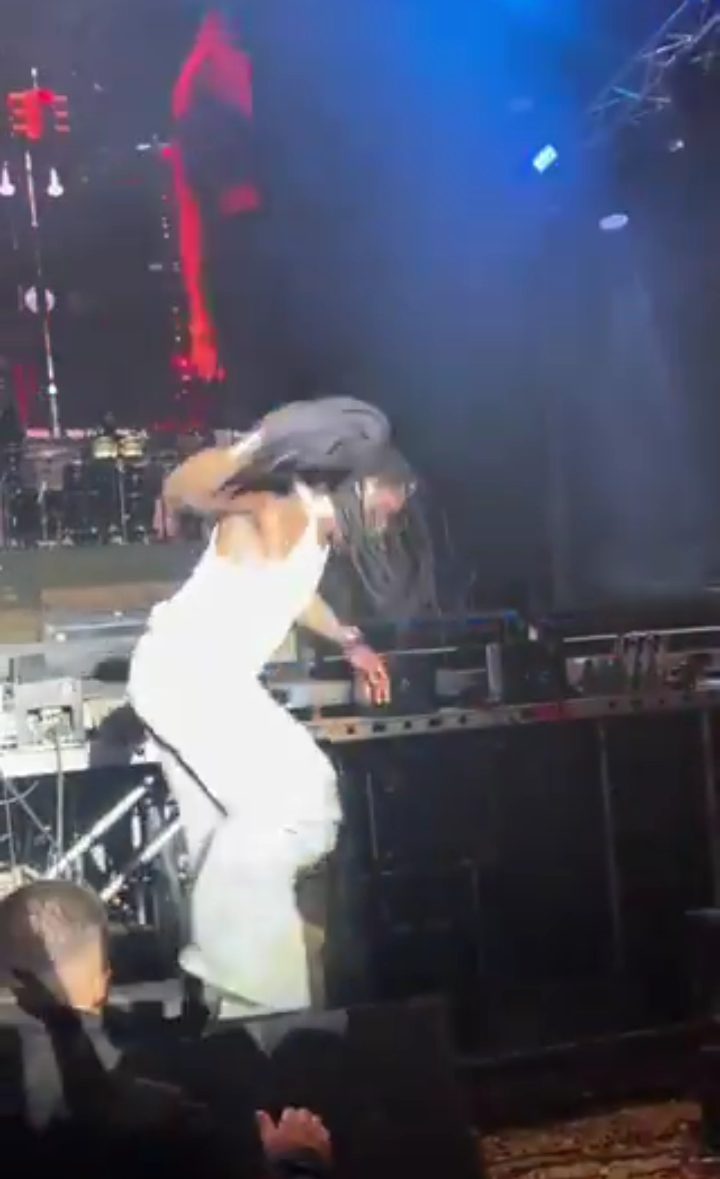 Moment Burna Boy fell off the stage while performing 