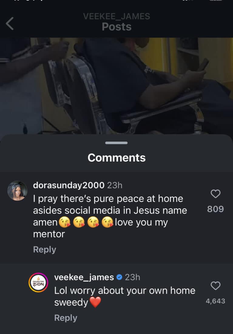 Veekee James leaves subtle message for fan curious about her marriage