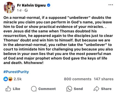 Fr. Kelvin Ugwu speaks on Prophet Jeremiah lawsuit against VeryDarkMan