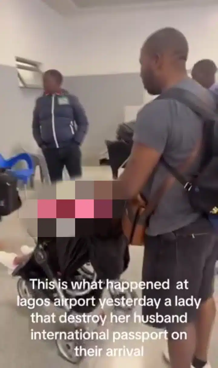 Woman tears husband’s passport following their arrival at the airport 