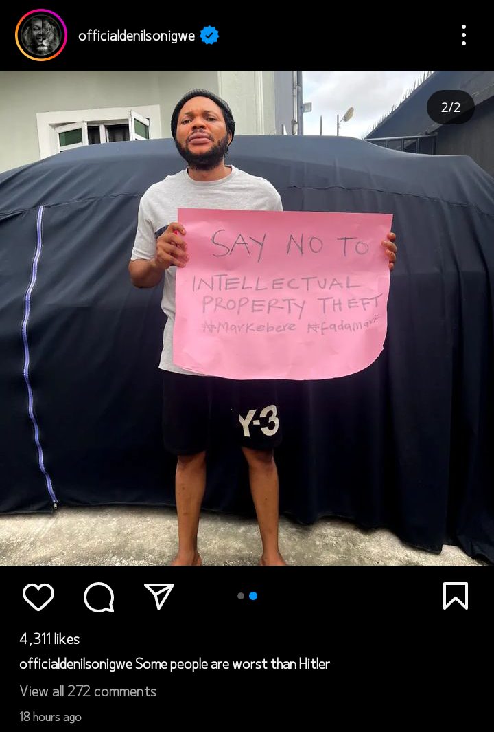 Denilson Igwe stages solo protest against Mark Angel 