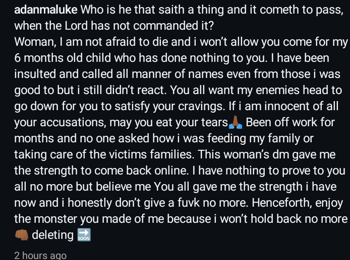 Adanma speaks out against woman wishing her and child d3ath 