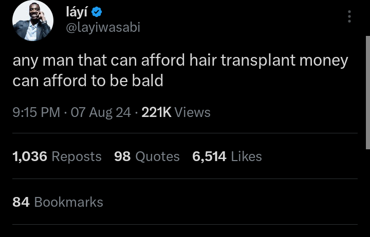 Layi Wasabi sends strong message to bald men