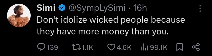 Don't idolize people because they have more money than you - Simi