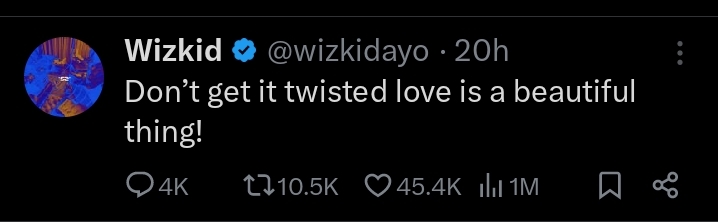 'Love is a beautiful thing,' Wizkid responds to backlash over cryptic post