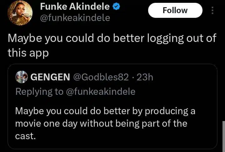 Funke Akindele firesback at critic on her movie projects
