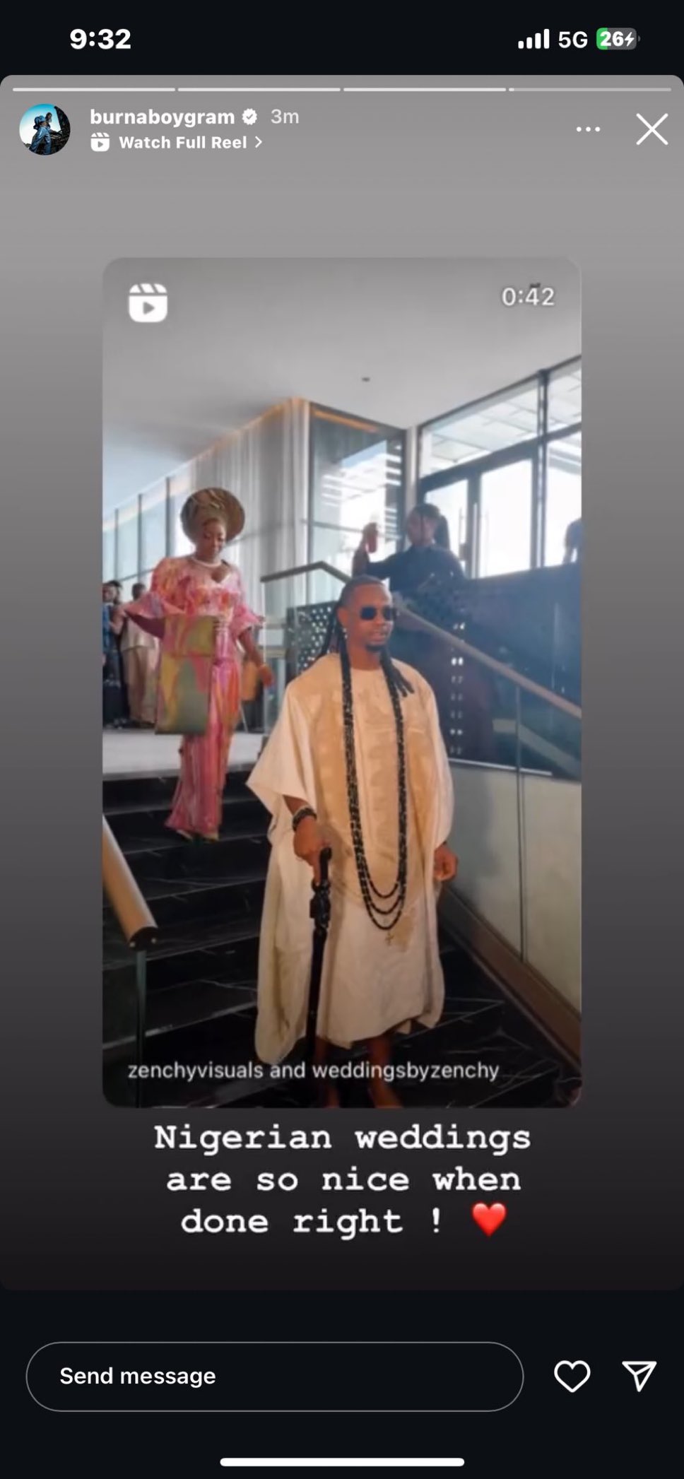 Burna Boy shares thought on Yhemolee's grand wedding