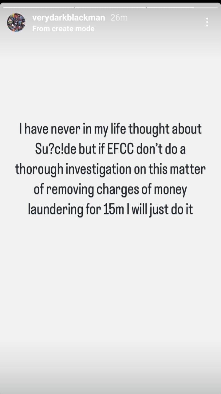 VeryDarkMan reveals his s3icide plan, if Bobrisky is not investigated