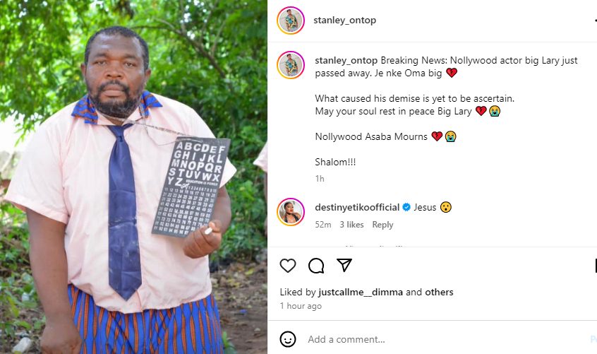 Nollywood actor, Big Larry is d3ad