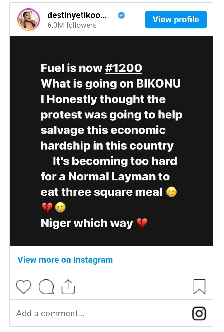 Destiny Etiko LAMENTS over recent increase in fuel price