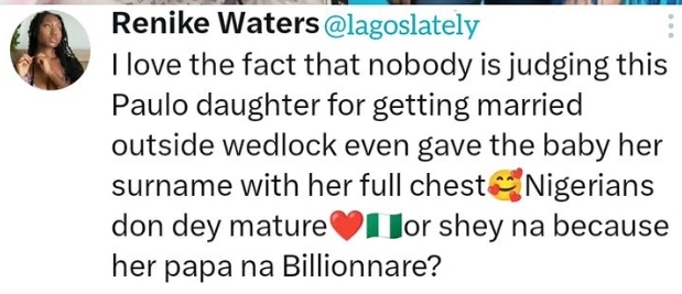 Lady slams Paulo Okoye's daughter for having a baby out of WEDLOCK 