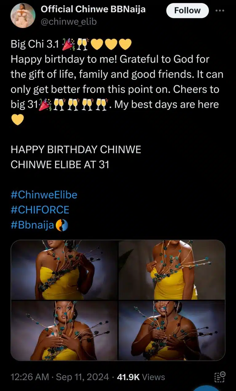 BBNaija: Chinwe celebrates 31st birthday with cute pictures 