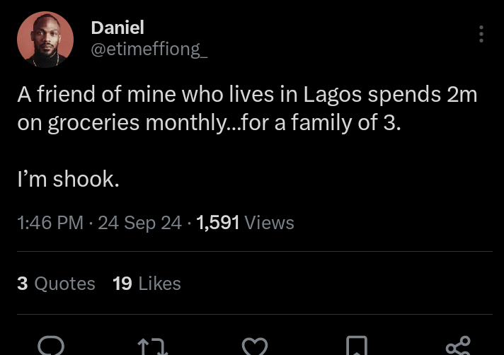 Etim Effiong expresses shock at friend's N2m monthly grocery bill